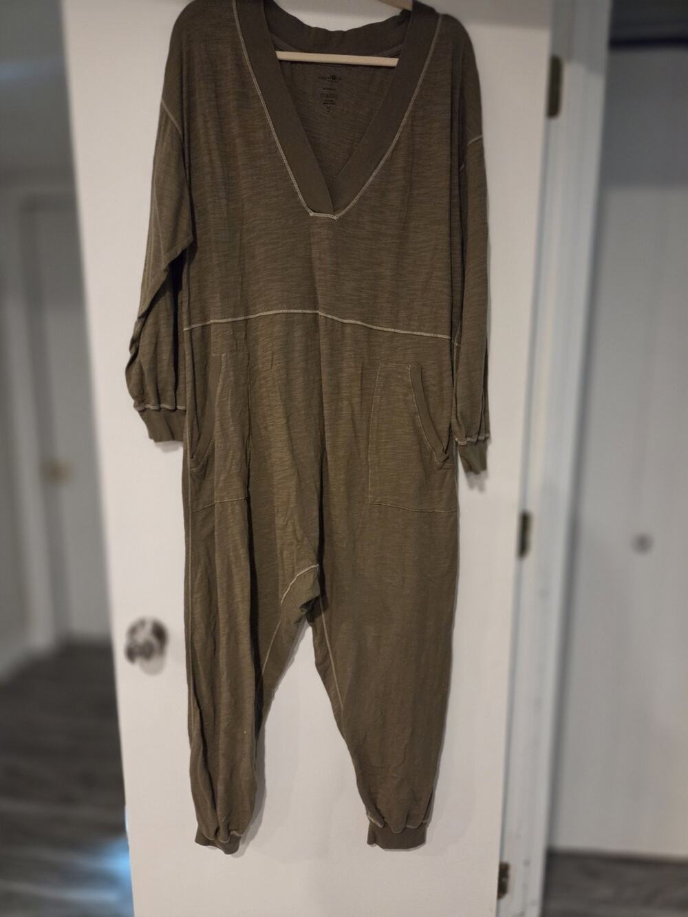 Natural Life Women Small Charlie oversized cotton jumpsuit romper Olive Green